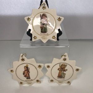 VINTAGE ARS M.J. HUMMEL Snowflake Star Angel Porcelain Ornaments Set of 3